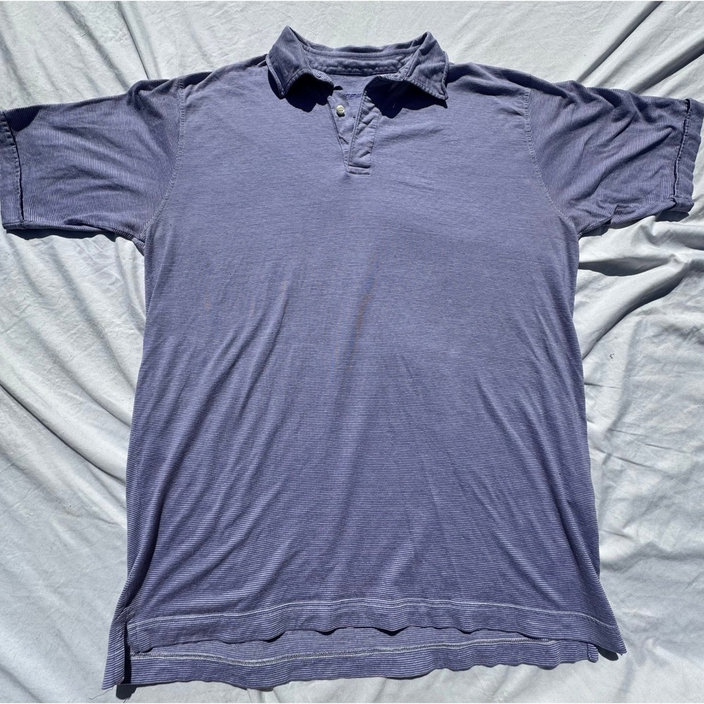Ermenegildo Zegna Mens Purple Striped Cotton Tencel Polo Shirt Large Short Sleev